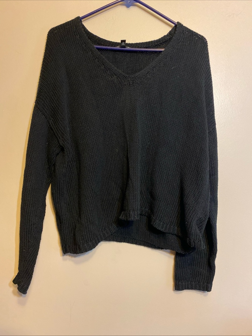 EILEEN FISHER Women Sz Medium Black Knit Deep V Neck Sweater